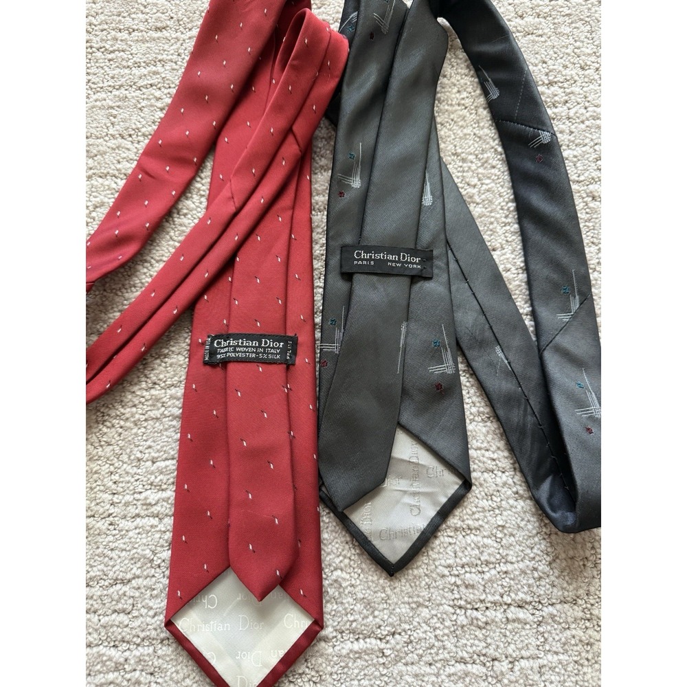 Vintage Christian Dior Lot Skinny Logo Necktie Men's Burgundy Designer Tie 80s